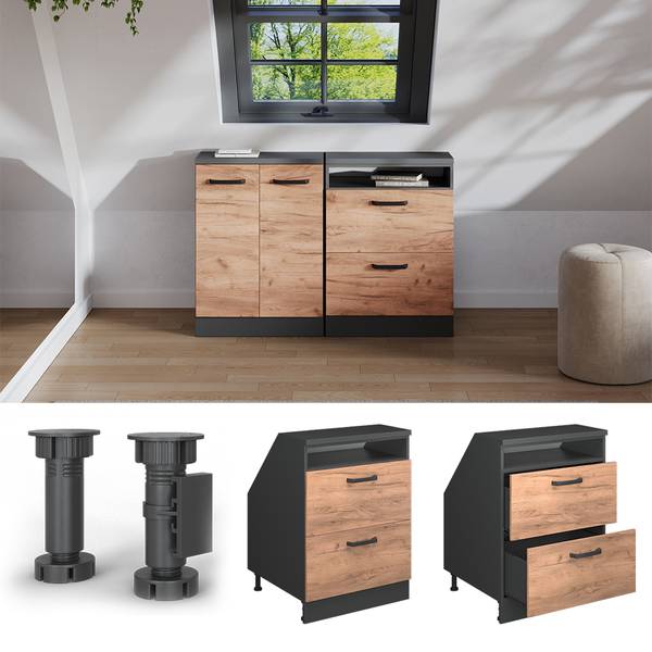 Dachschrägenschrank Rion 59955 Anthrazit - Eiche Dekor