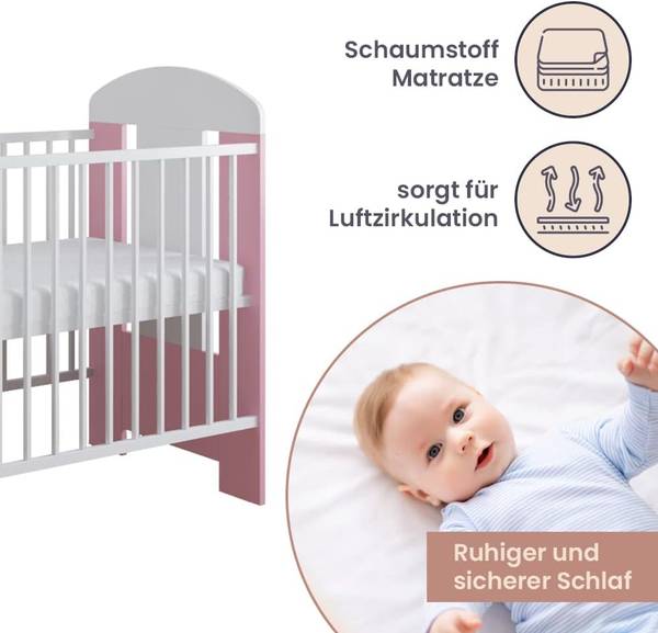 Babybett Princess Pink - Kiefer - 65 x 100 x 123 cm