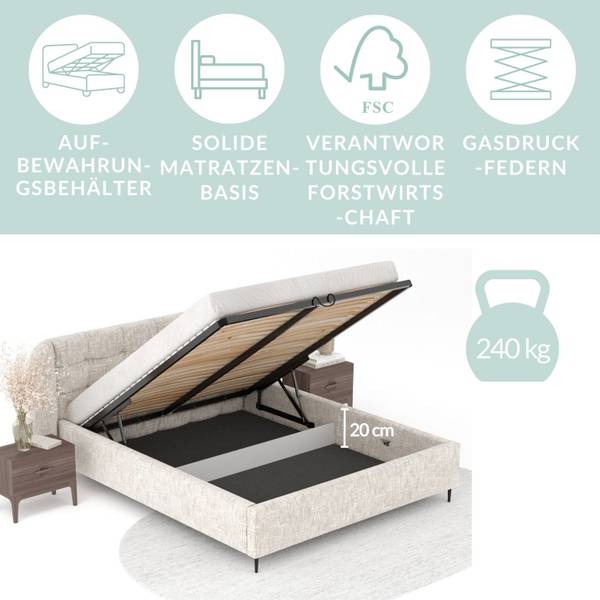 Polsterbett Nuno Grau - Liegefläche Breite: 140 cm