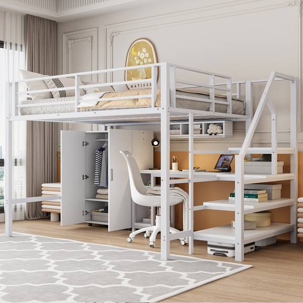 Hochbett mit Kleiderschrank Alya Weiß