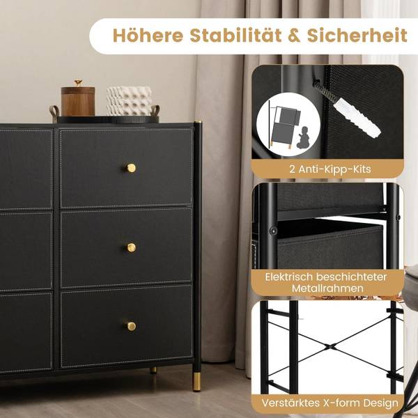 Stoffkommode VL32442NW Schwarz - Holzwerkstoff - 30 x 77 x 89 cm
