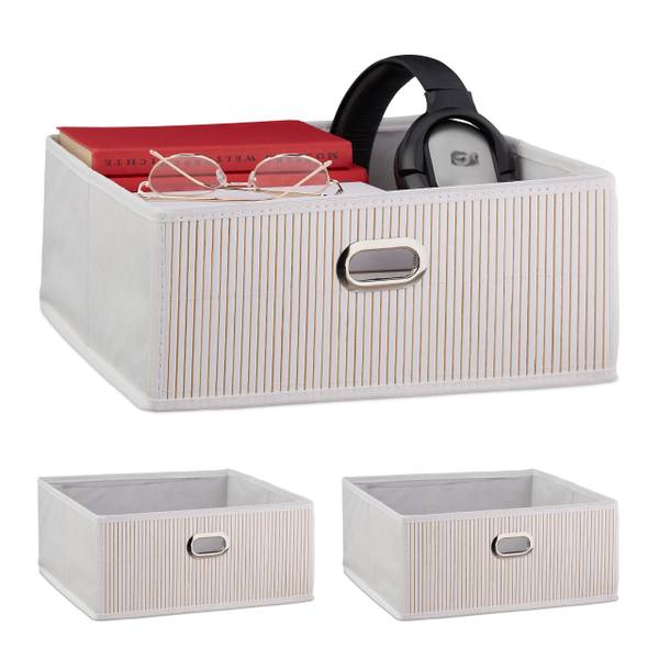 3 x Aufbewahrungskorb Bambus flach weiß Weiß - Bambus - Papier - Textil - 31 x 14 x 31 cm