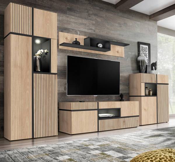 Wohnwand CROSS Schwarz - Braun - Holzwerkstoff - 330 x 195 x 50 cm