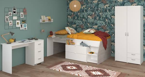Kinderzimmer Milky13 3-teilig Weiß - Holzwerkstoff - 135 x 185 x 203 cm