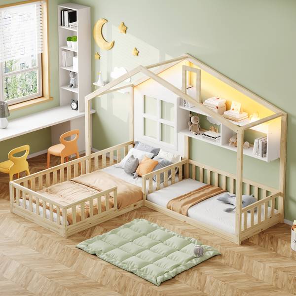 Kinderbett HomeyGLOW Ⅰ Braun - Holzwerkstoff - 205 x 174 x 242 cm