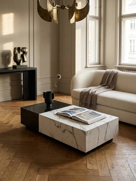 Couchtisch VIZELA mit Schubladen Weiß - Holzwerkstoff - 120 x 28 x 60 cm