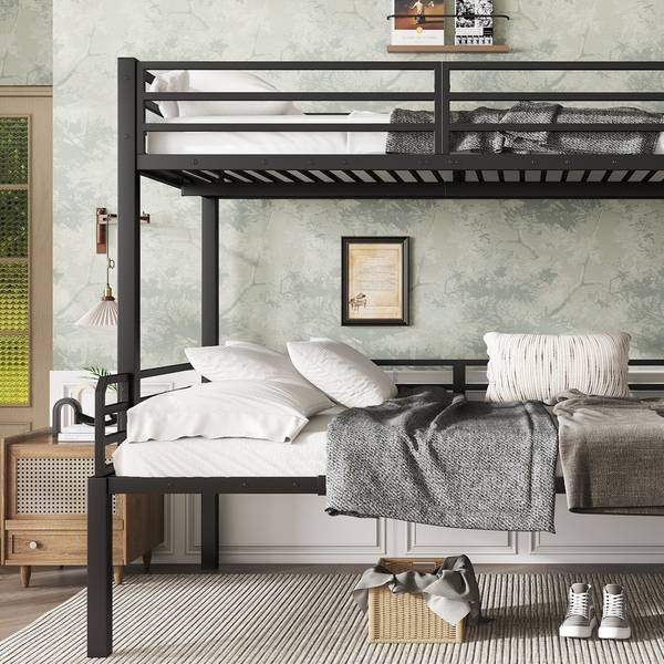 Lit superposé EveMetal Ⅰ Noir - Bois manufacturé - Métal - 124 x 160 x 257 cm