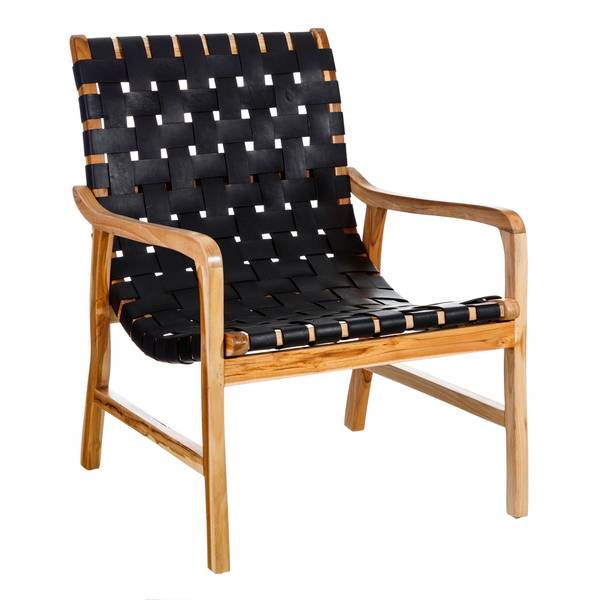 Schwarzer Ledersessel Schwarz - Massivholz - 71 x 90 x 66 cm
