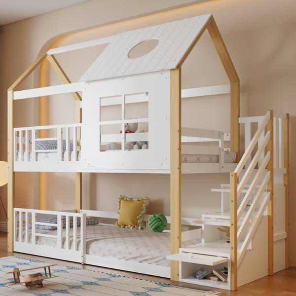 Etagenbett K-1254 Weiß - Holzwerkstoff - 96 x 206 x 254 cm