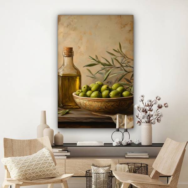 LEINWANDBILD Oliven Grün - Baumwollstoff - 90 x 140 x 2 cm