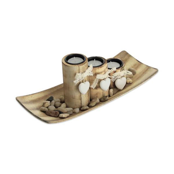 Relaxdays theelichthouder met schaal & steentjes, 50 cm, eettafel, woonkamer tafeldecoratie, waxinelichthouder, goud