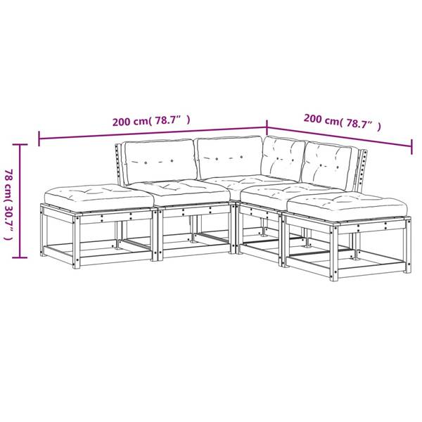 Garten-Lounge-Set 3034113-2 5-teilig Weiß - Massivholz - 63 x 78 x 73 cm