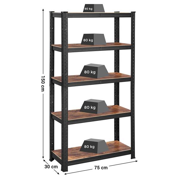 Schwerlastregal 100688 Schwarz - Stahl - 84 x 36 x 8 cm