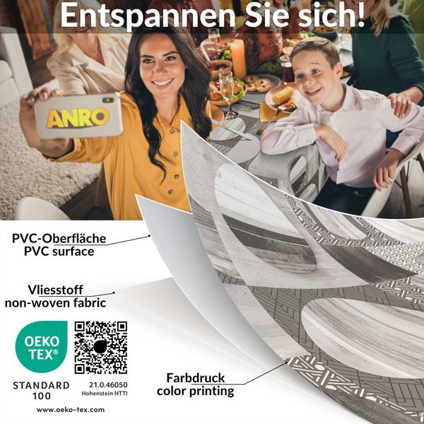 Wachstuchtischdecke Holz Patchwork Grau - 140 x 140 cm
