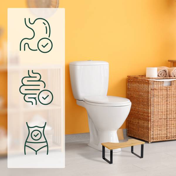 Toilettenhocker Bambus & Metall Schwarz - Braun - Eisen - Silikon - 45 x 18 x 23 cm