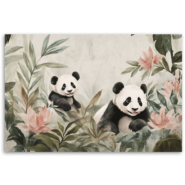 Wandbild pandabären in blumen 100 x 70 cm