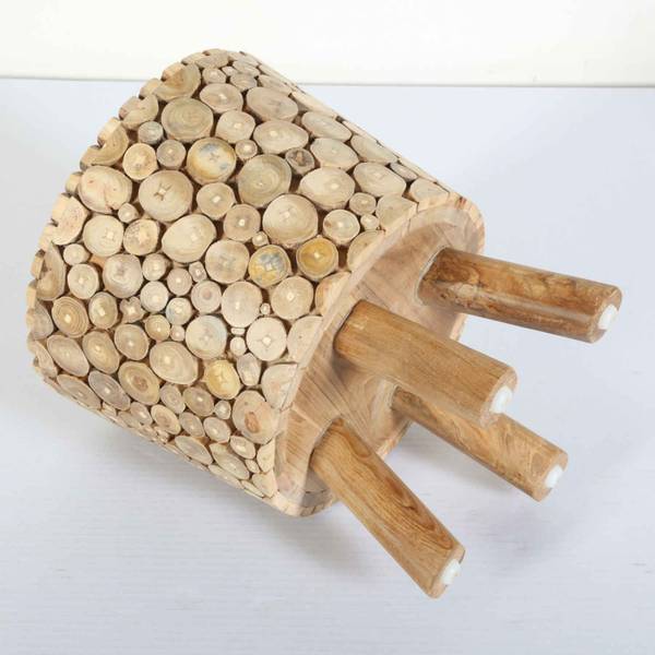 Teakholz Hocker Merida Beige - Massivholz - 36 x 40 x 36 cm