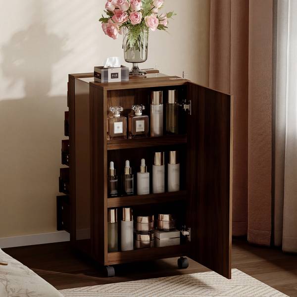 Kommode GCY70 Braun - Holzwerkstoff - Glas - 40 x 81 x 40 cm