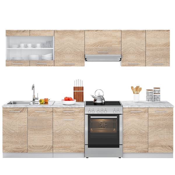Küchenzeile R-Line 26322 7er Set Braun - Weiß - Holzwerkstoff - 270 x 82 x 60 cm