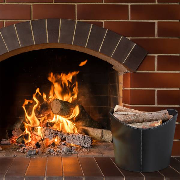 Kaminholzkorb Kunstleder schwarz Schwarz - Papier - Kunststoff - 40 x 32 x 38 cm