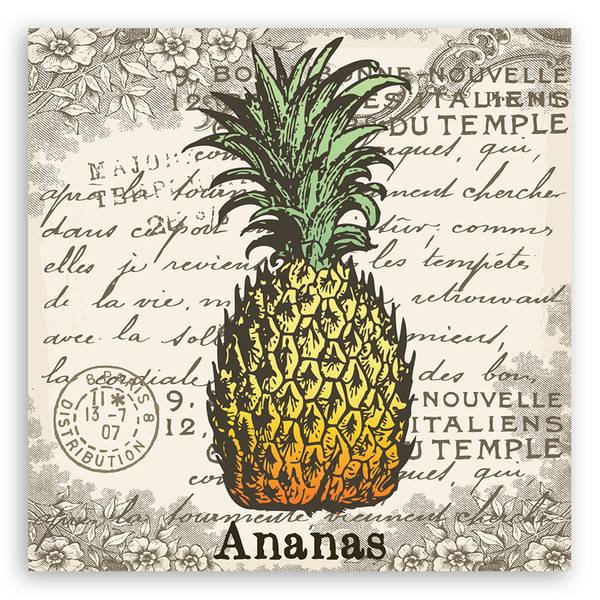Wandbild ananas vintage 40 x 40 cm