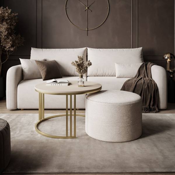 Couchtisch mit Hocker LORI Beige - Kaschmir - Creme - Gold