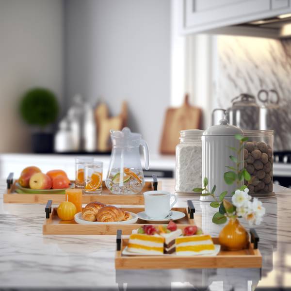 Tablett 3er Set aus Bambus Schwarz - Braun - Holzwerkstoff - Metall - 50 x 7 x 30 cm