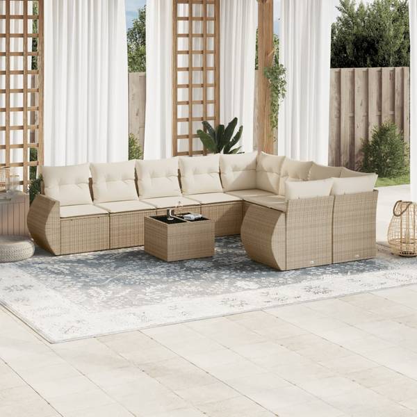 Garten-Lounge-Set 3035534-2 10-teilig Beige - Weiß - Polyrattan - 71 x 69 x 62 cm