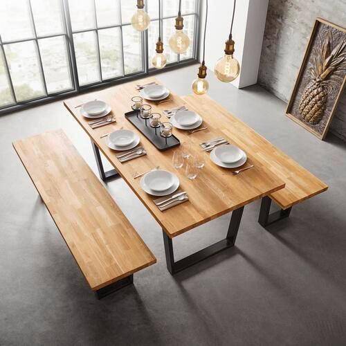 Sitzbank KAYLA Schwarz - Braun - Eiche - Eisen - 175 x 46 x 45 cm