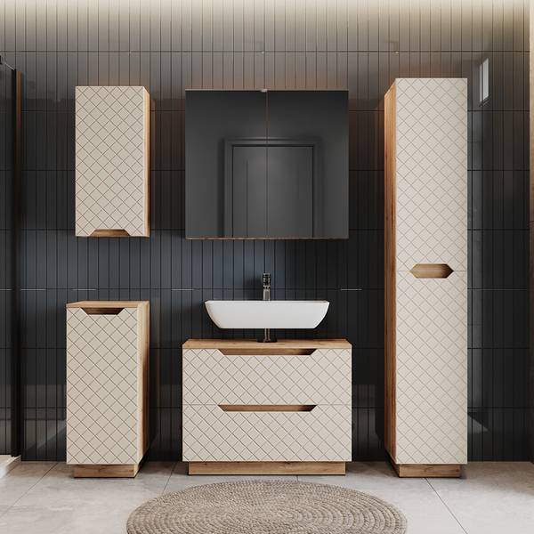 Badmöbel-Set Lotta 59524 5er Set Beige - Kaschmir - Eiche Dakota Dekor