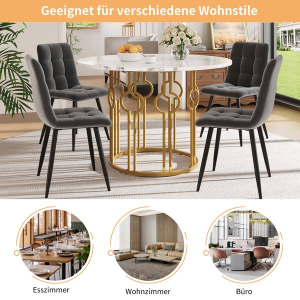 Esstisch Brigvens Gold - Weiß - Holzwerkstoff - Metall - 14 x 76 x 100 cm