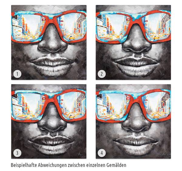 Acrylbild Handgemalt Gesicht Zil Grau - Baumwollstoff - 80 x 80 x 4 cm