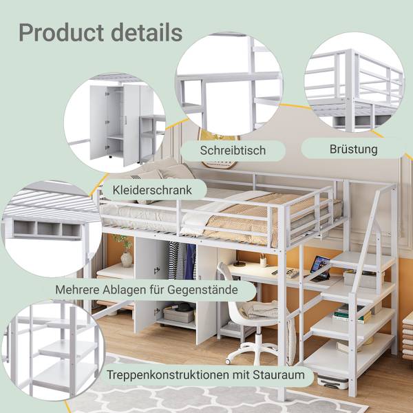 Hochbett mit Kleiderschrank Alya Weiß