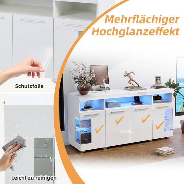 Sideboard Endymion Ⅰ Weiß - Holzwerkstoff - Glas - 140 x 70 x 40 cm