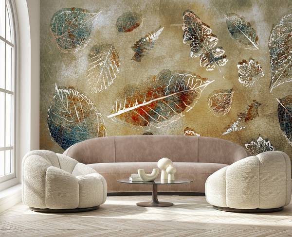 Fototapete Blätter im Vintage Stil 350 x 245 cm