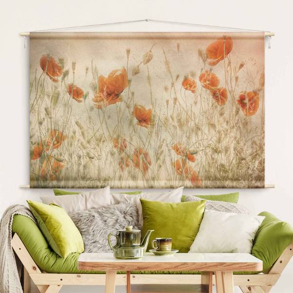 Wandteppich Mohnblumen, Gräser im Feld 185 x 125 cm