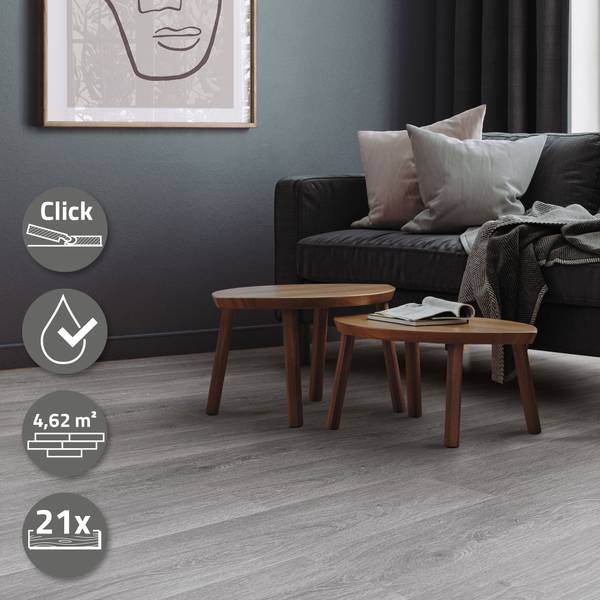 Klick Vinylboden LIGNUM-S 21er-Set Eiche Grau Dekor - Anzahl Teile im Set: 21