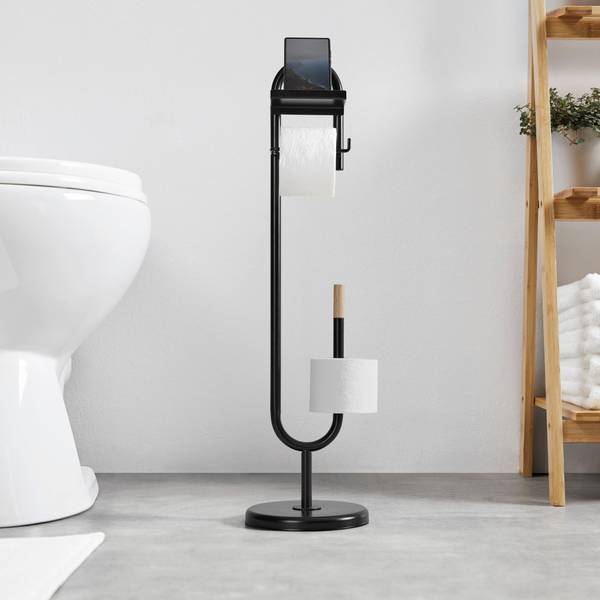 Toilettenpapierhalter ELVIS Beige - Schwarz - Metall - Holz teilmassiv - 22 x 82 x 22 cm