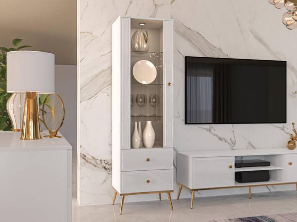 Vitrine GOLDIN Blanc - Bois manufacturé - 55 x 190 x 40 cm
