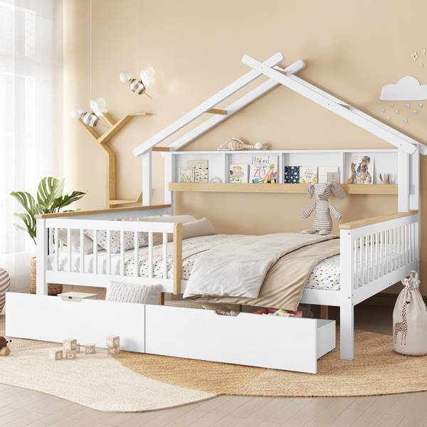 Kinderbett WoodyZoom Ⅰ Weiß - Holzwerkstoff - Massivholz - 147 x 152 x 219 cm