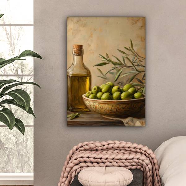 LEINWANDBILD Oliven Grün - Baumwollstoff - 60 x 80 x 2 cm