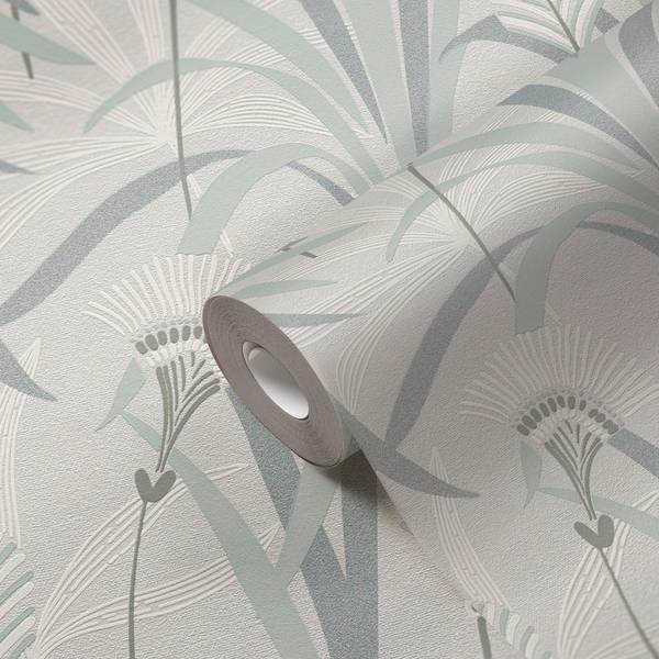 French Affair Florale Tapete Blau - Grau - Petrol