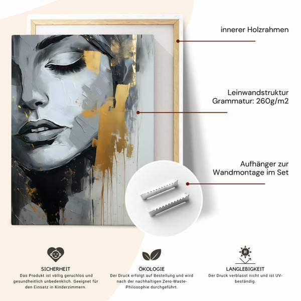 Afbeelding Het gezicht VROUW beige - zwart - bruin - grijs - linnen - 40 x 60 x 60 cm