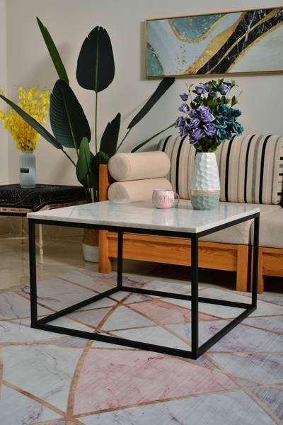 THIS & THAT Couchtisch Schwarz - Weiß - Marmor - 75 x 48 x 75 cm