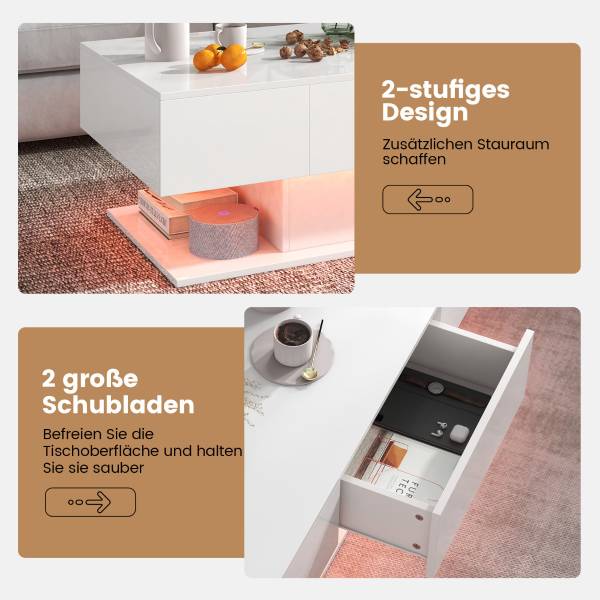 LED Couchtisch JV11180WH Weiß - Holzwerkstoff - 110 x 40 x 60 cm