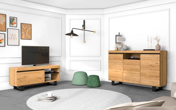 Set Naturale Sideboard-TV-Möbel 120cm Beige - Melamin - 40 x 92 x 260 cm