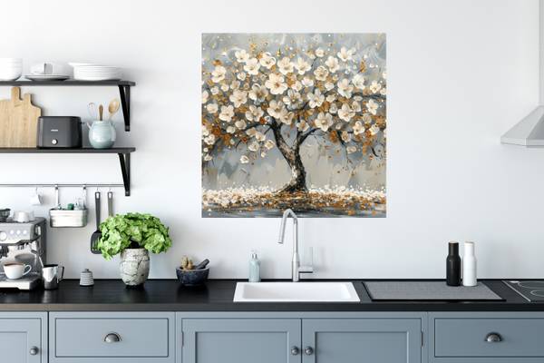 WANDTATTOO Baum Blumen Weiß - Polypropylen - 50 x 50 x 1 cm