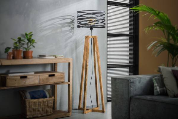Stehlampe DALIAN Schwarz - Massivholz - 41 x 135 x 41 cm