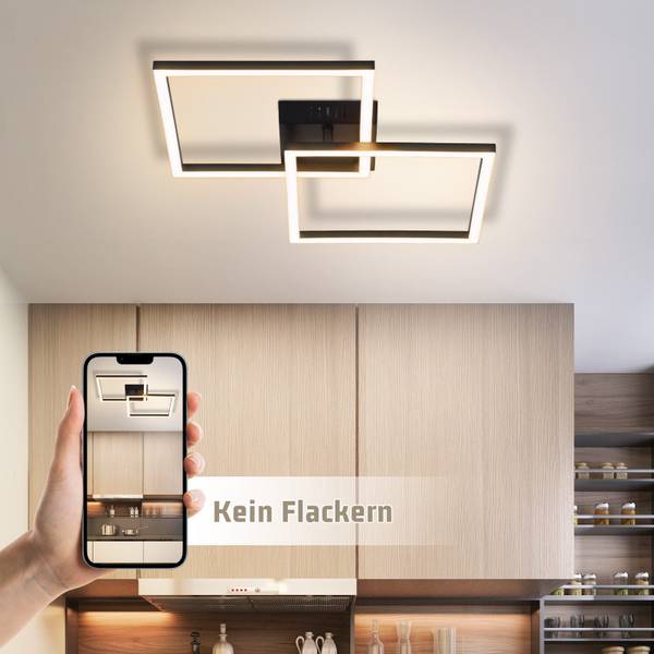 LED Plafondlamp Eichstätt zwart - kunststof - 40 x 7 x 40 cm
