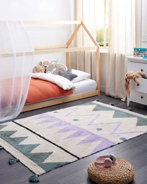 Laagpolig ALAKOL beige - zwart - groen - violet - bamboe - 140 x 200 cm